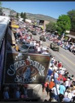 Silver Dollar Saloon, during parade in Ennis, MT