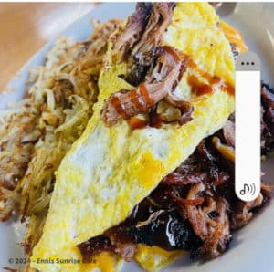 a loaded omelet at Ennis Sunrise Cafe